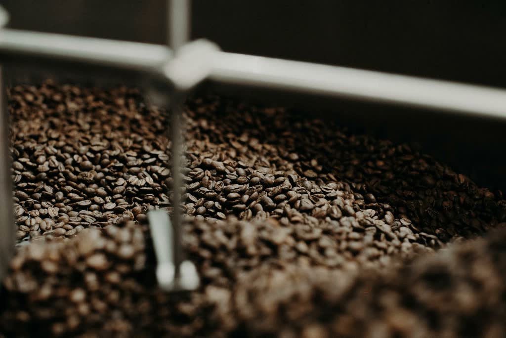 Roasted beans turning in the cooling tray